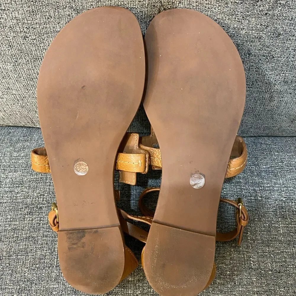 Tory Burch Phoebe Tan Leather Flats Thong Sandals Women’s Size 7